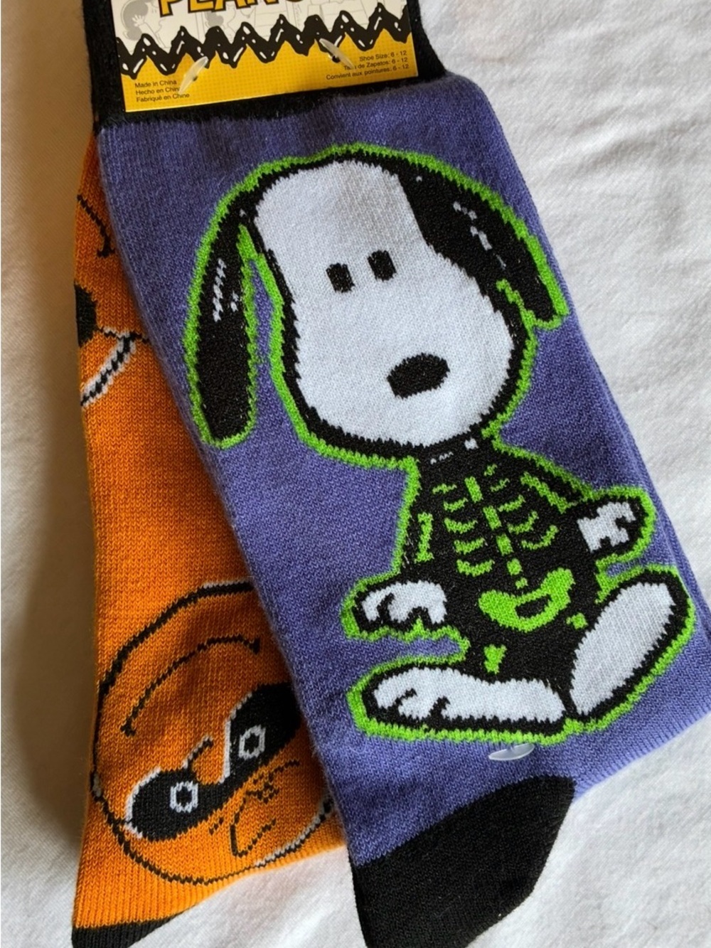 Peanuts Purple & Green Snoopy Skeleton Dog Socks